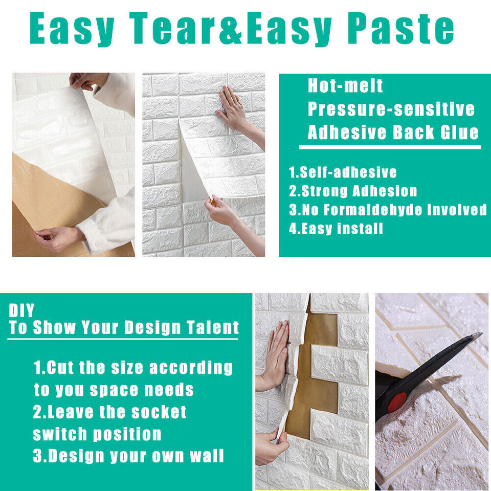 10 Pc 3D Tile Marble Brick Wall Sticker Self adhesive Foam Panel Wallpaper 38*35