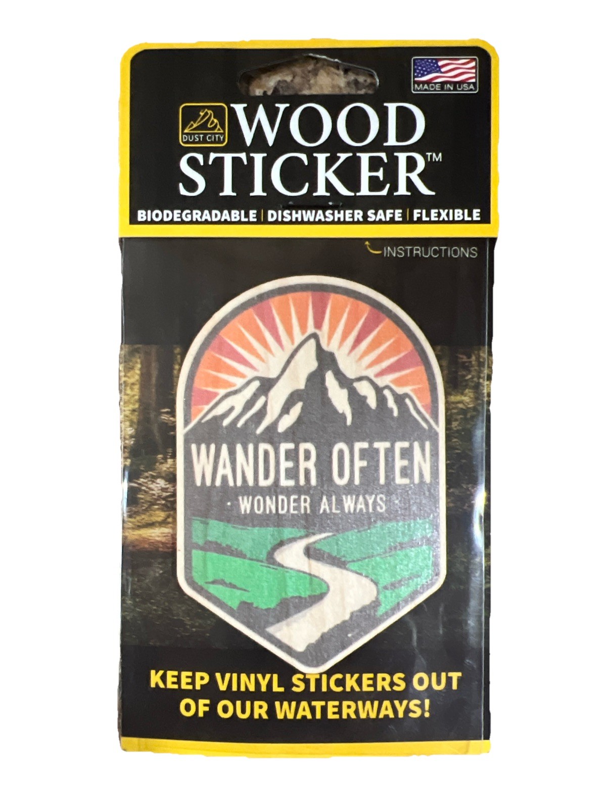 Wander Often Wonder Always WOOD Sticker Dishwasher Biodegradable Dust City NEW