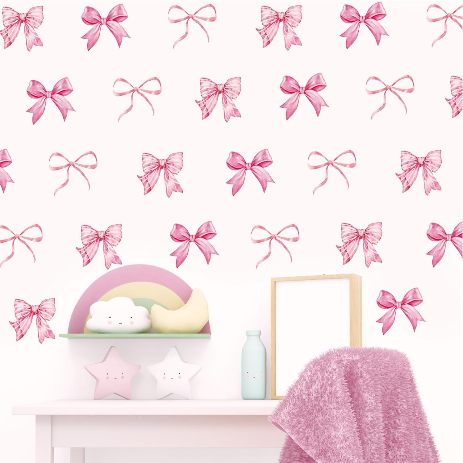 Pink Bow Wall Stickers Watercolor Decor Room Mural for Kids Girls Party