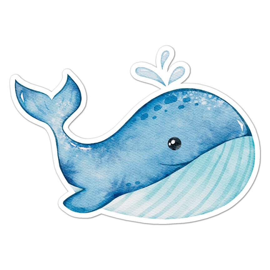 Cute Blue Whale, Vinyl Decal Sticker, Indoor Outdoor, 3 Sizes, #9979