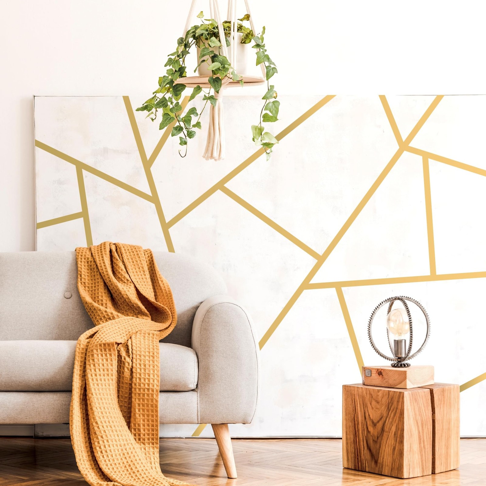 Metalic Gold Large Vinyl Modern Line Wall Decals, Peel and Stick Removable Ge…
