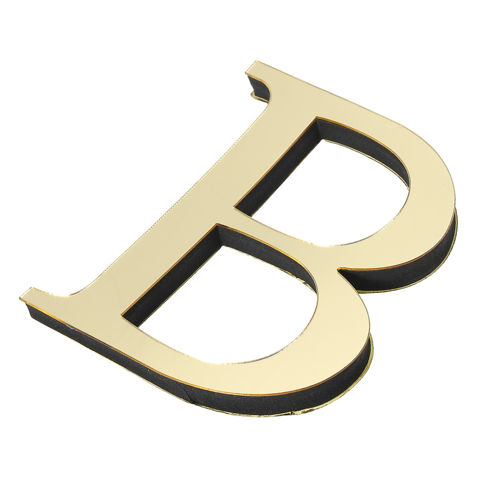 3D Acrylic Alphabet Mirror Wall Stickers Letter B Self-Adhesive Light Gold