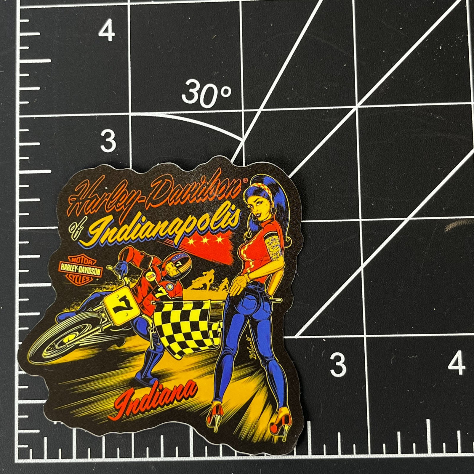 Harley Davidson of Indianapolis Indiana Flat Track Pinup Vinyl Sticker Biker