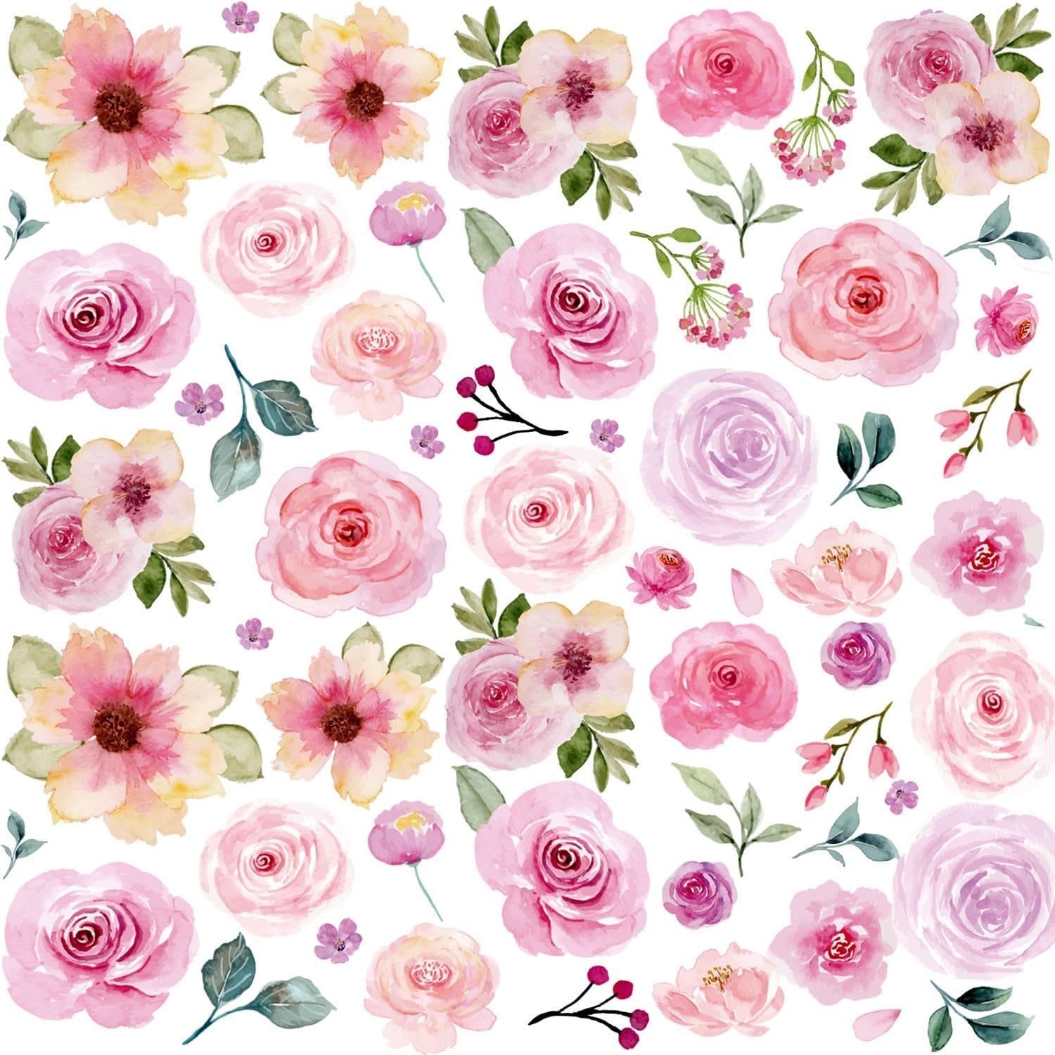 Easy-To-Apply Floral Stickers – 60PCS Watercolor Decor for Kids' Spaces