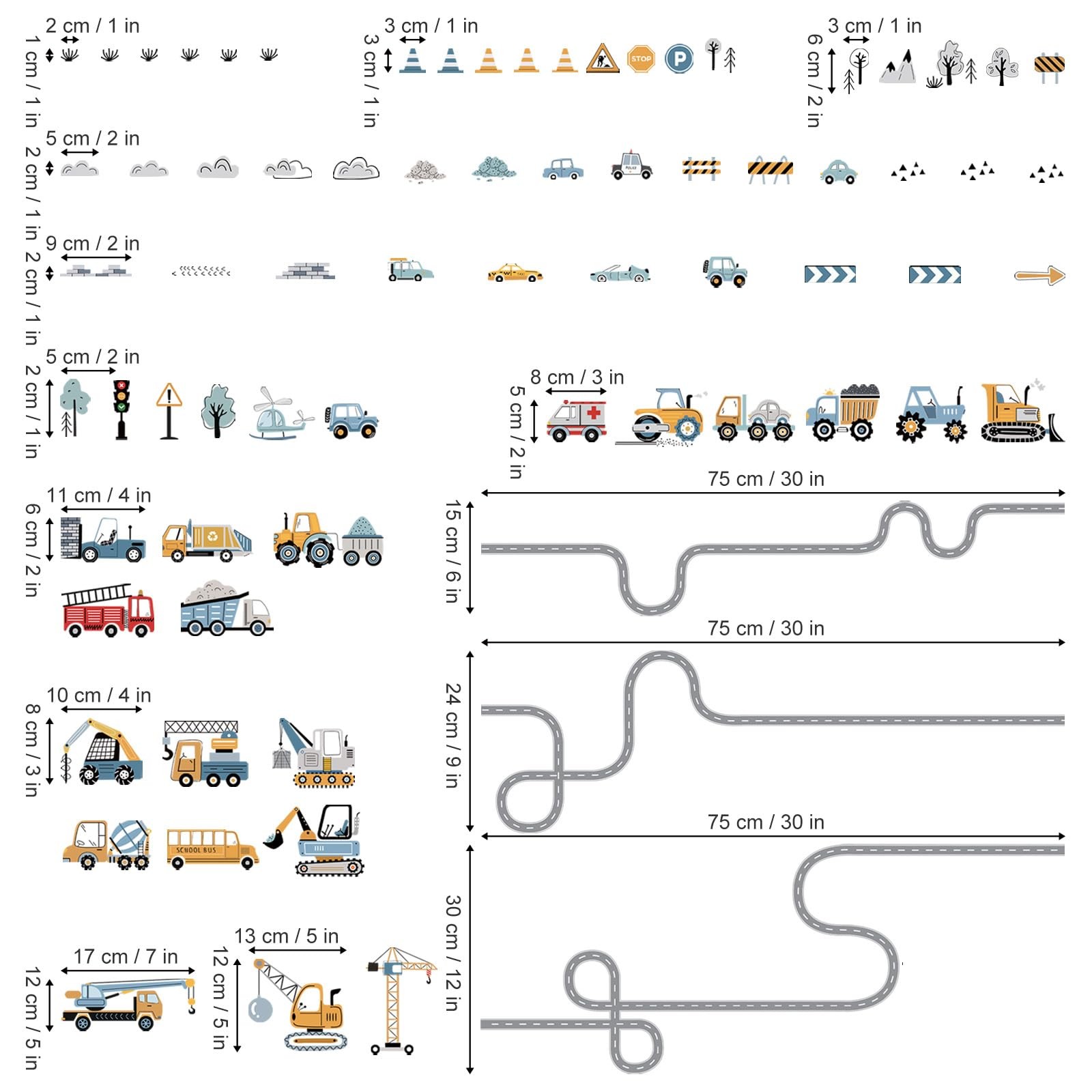 Vehicles Road Transportation Wall Stickers Construction Cars Wall Decals Boy …