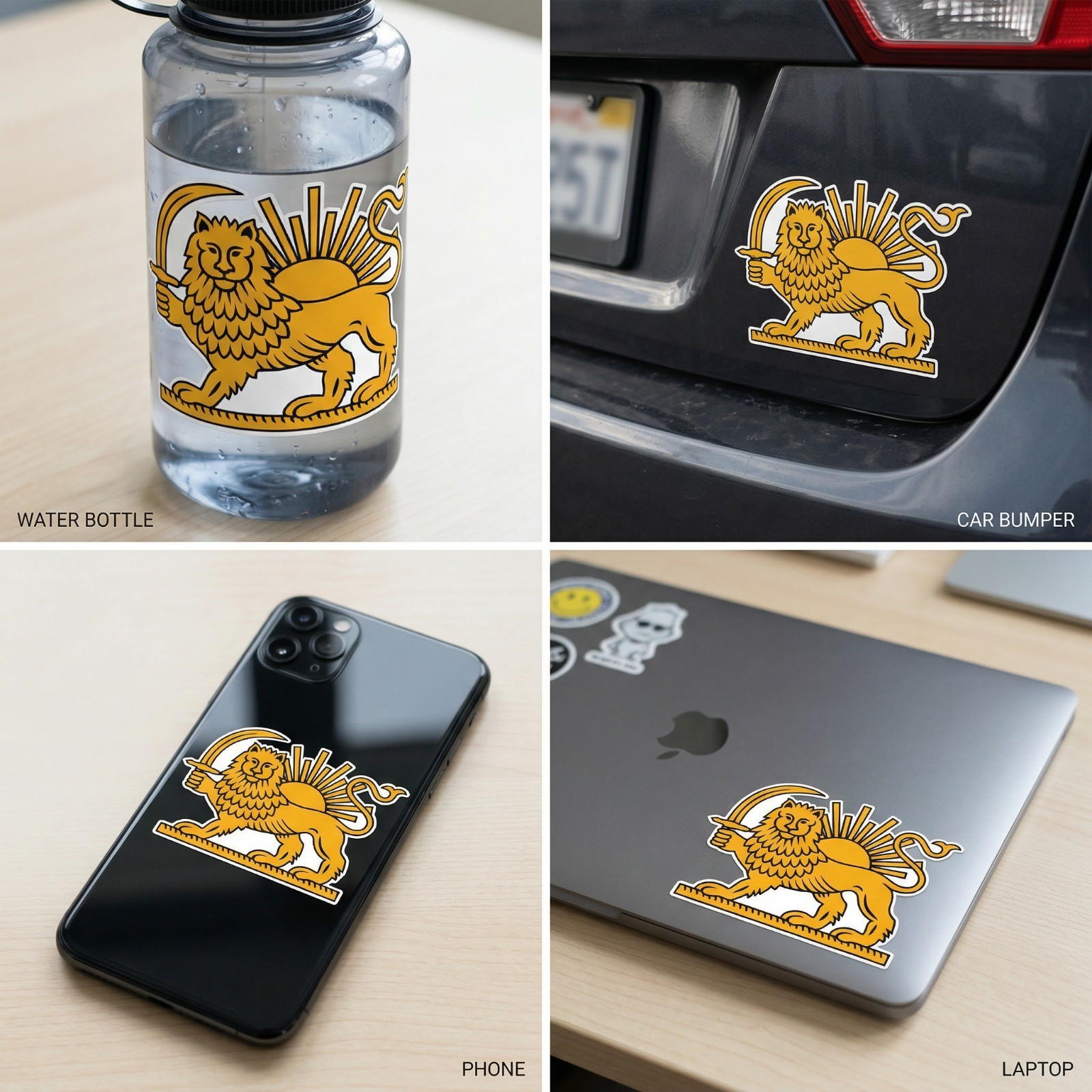 Gold Lion on Iran Flag Sticker – Patriotic Iranian Decal Vinyl Persian Stickers