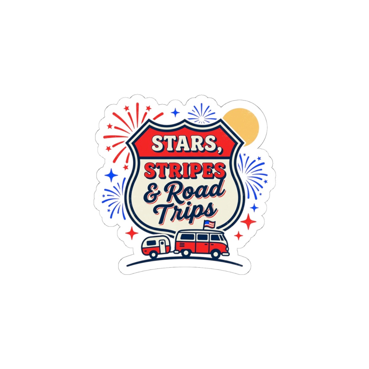 Stars Stripes & Road Trips Sticker | vintage Americana, red white blue