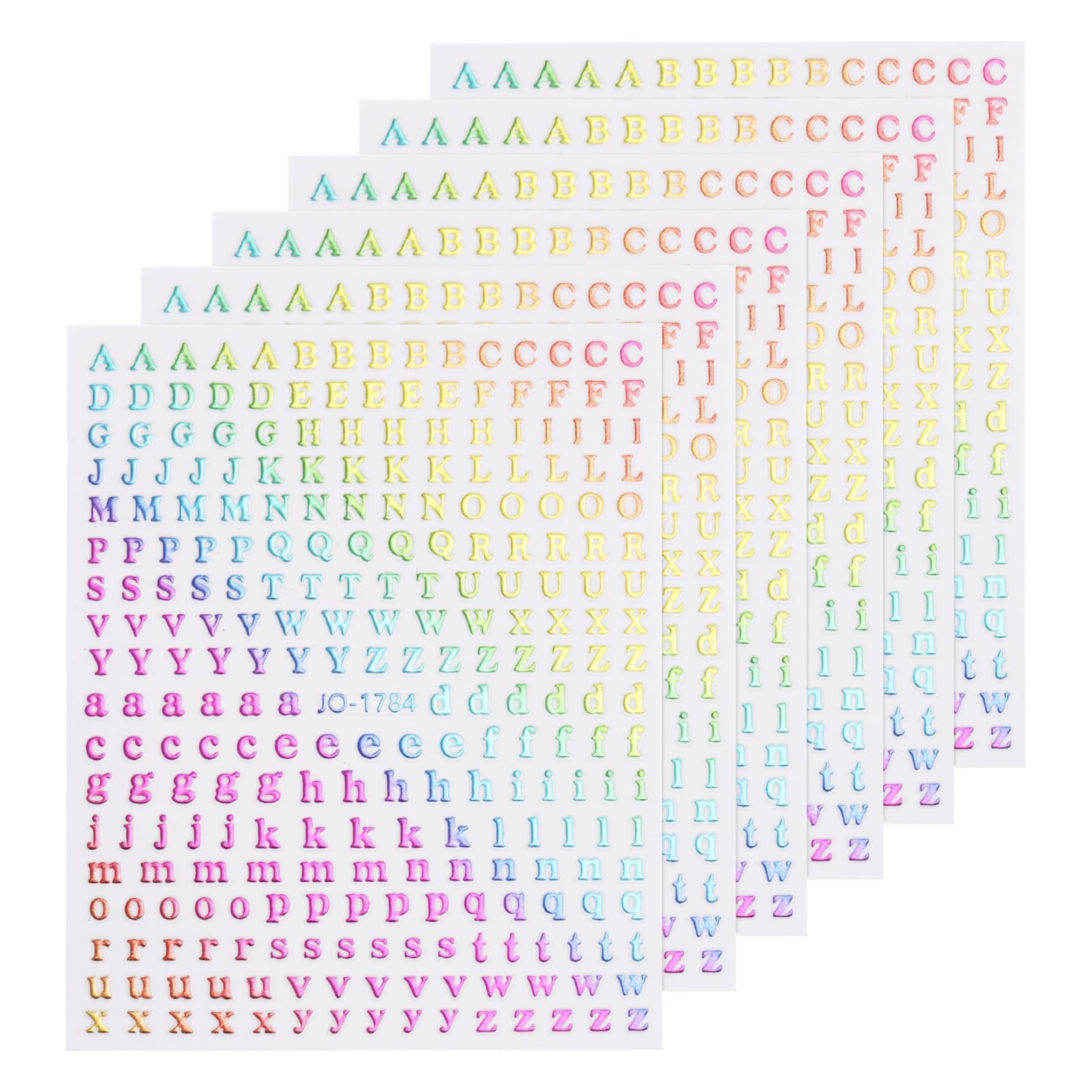 6 Sheets Letter Nail Stickers Self-Adhesive Alphabet Nail Stickers DIY Rainbow