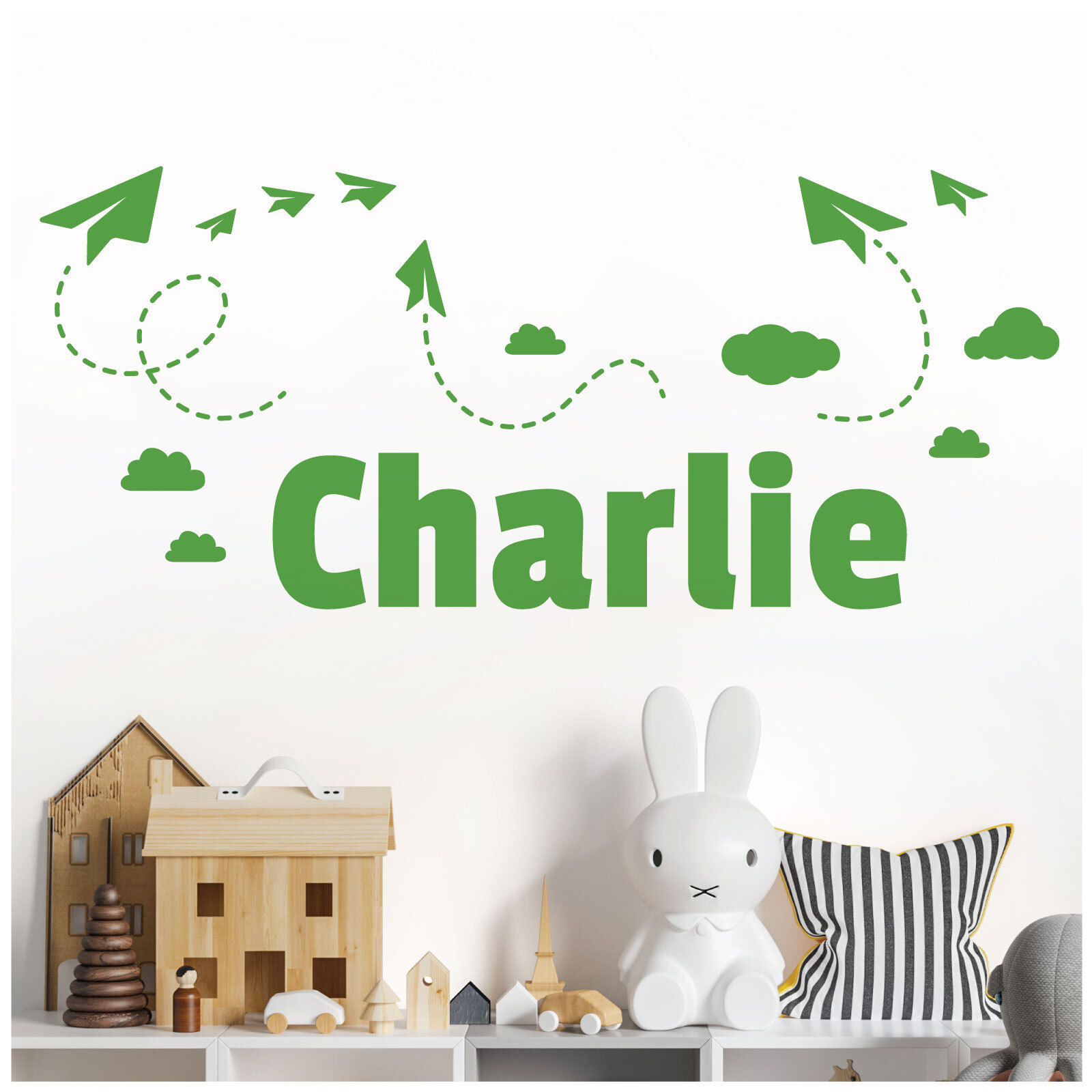 Personalised Name Children Wall Art Sticker – Sky, Paper Planes and Clouds