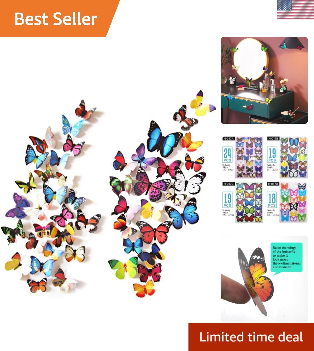 Vibrant 80 Pcs Butterfly Wall Stickers – Perfect for Kids' Rooms & Parties