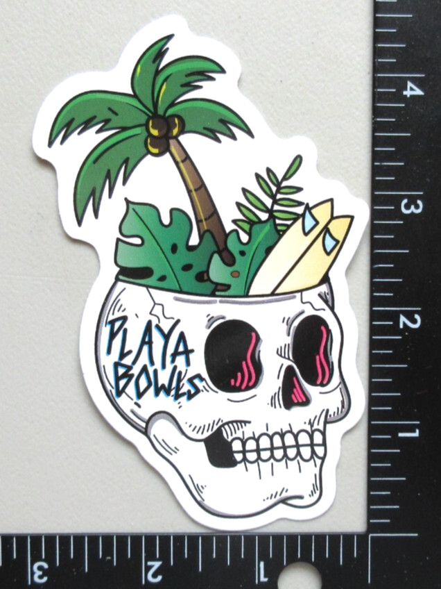 🔥PLAYA BOWLS SKULL SURFBOARD PALM TREE ADVERTISING COLLECTIBLE STICKER