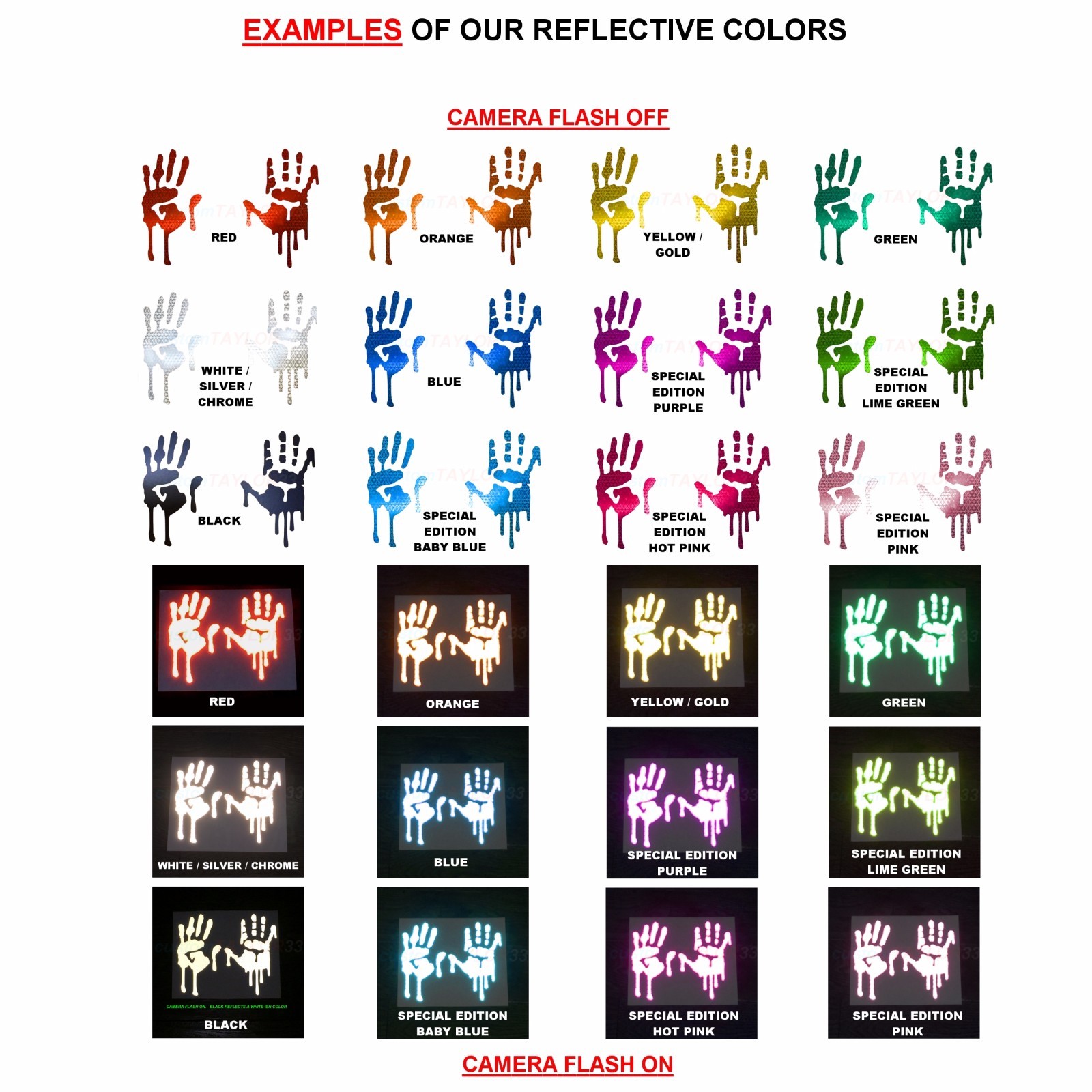 High Intensity REFLECTIVE Dripping Bloody Hands Decals Stickers Helmet Car Bike