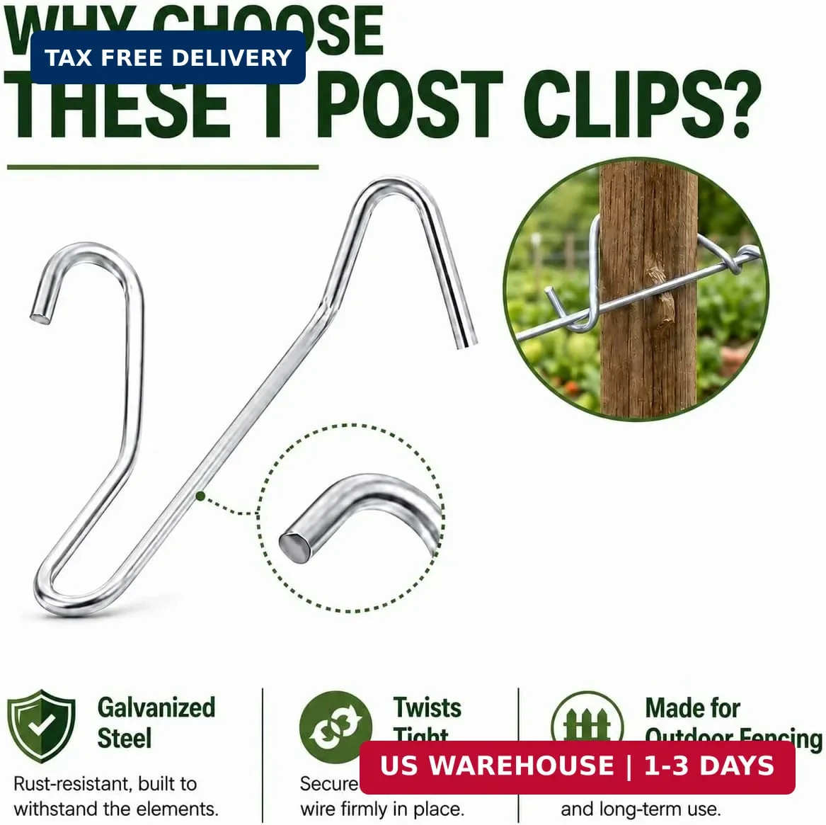 T Post Clips 500 pcs Fence Wire Tensioner, Galvanized Steel Fence Clips for Secu