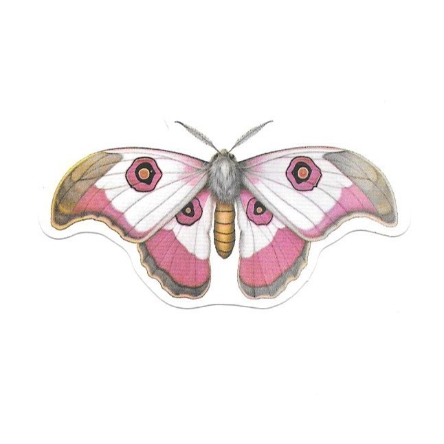 Rosy Emperor Silk Moth Vinyl Sticker Vintage Pink White Insect Journal Laptop