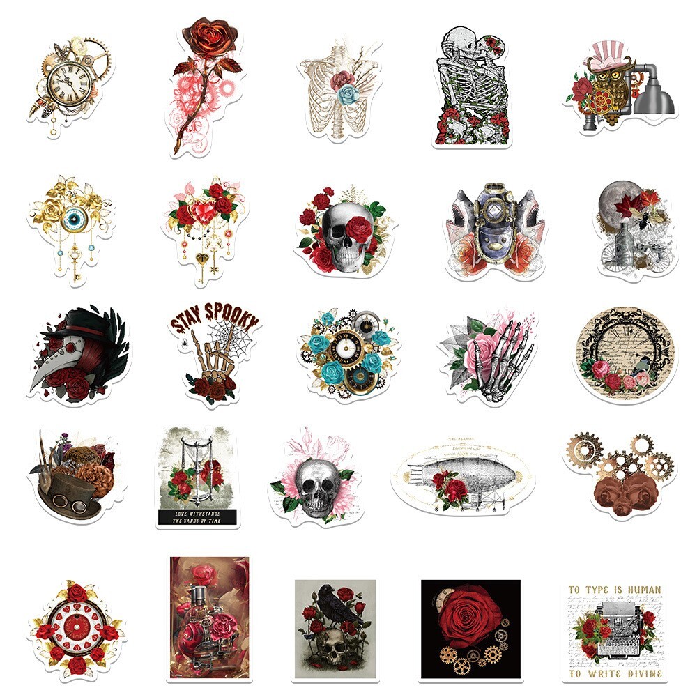 50pcs RETRO ROSE Vintage Stickers, Aesthetic Clock Furniture Owl Flowers, #222