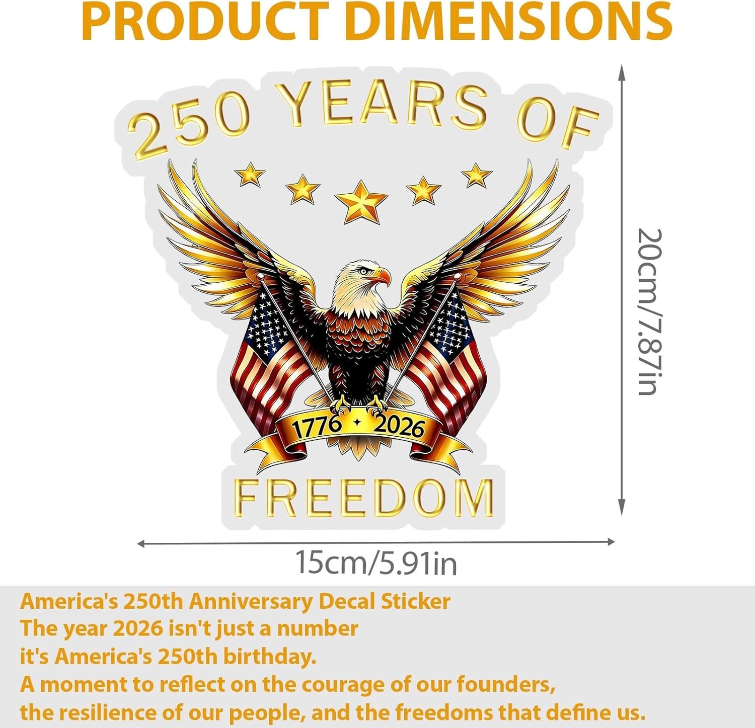 2 Pack America 250Th Anniversary 1776-2026 Car Window Decals 5.9 Inch, Freedom E