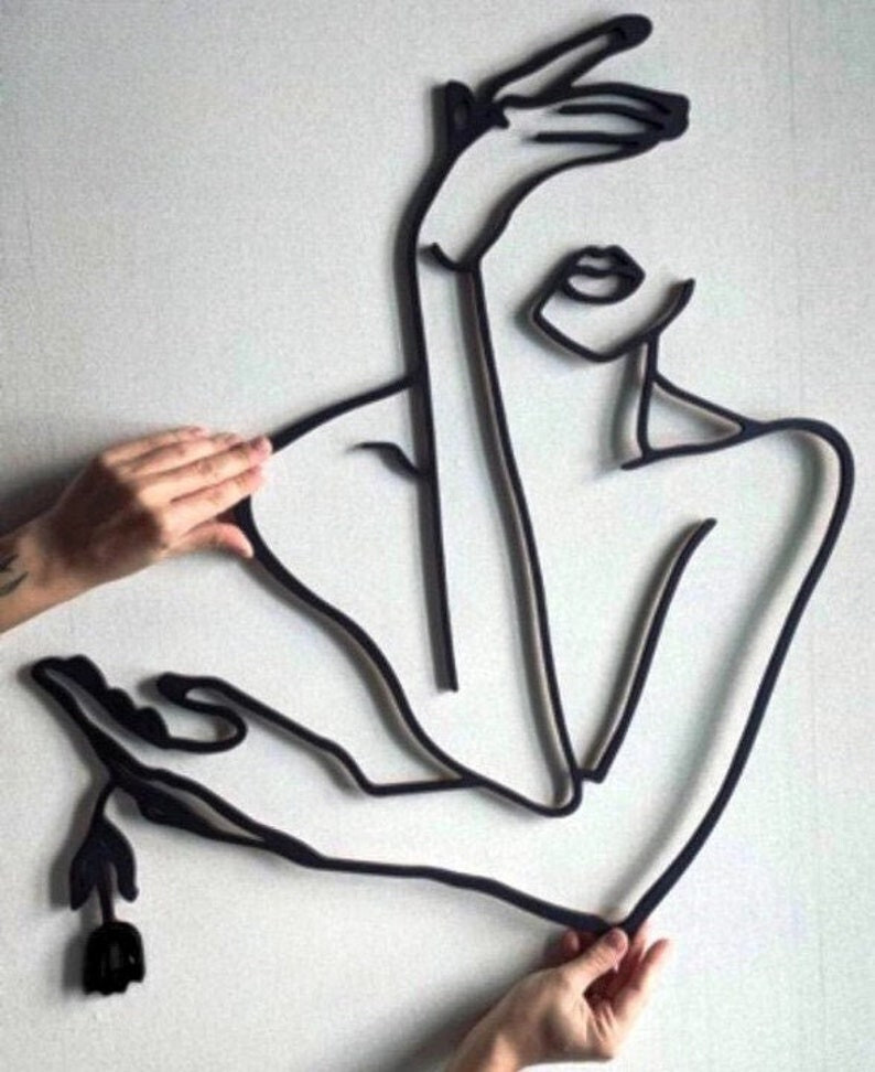 Minimalist Female Line Art Decor, Metal Wall , Bedroom Wall Housewarming Gift,