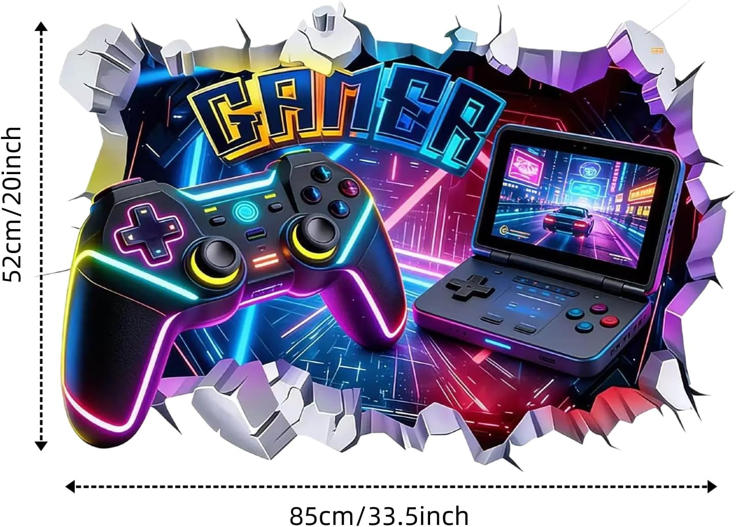 Game Wall Decal Large 3D Gamer Wall Stickers – Gamer Controller Gaming Wall Deca