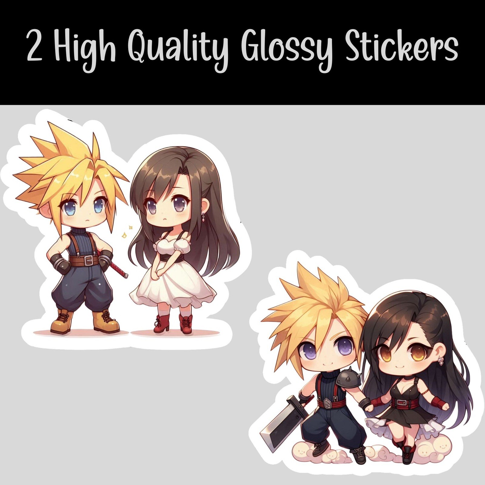 Cloud Strife, Tifa Lockhart, Final Fantasy VII, FF7 Cute, 2 Kawaii Vinyl sticker
