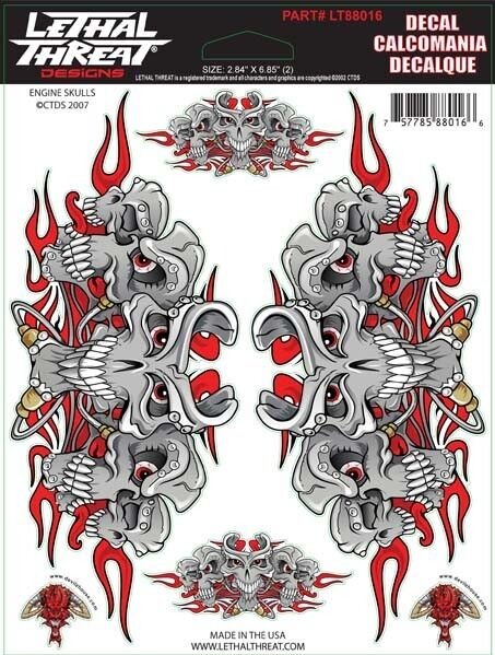 NEW LETHAL THREAT ENGINE SKULLS DECAL STICKER 6"x6" LT88016