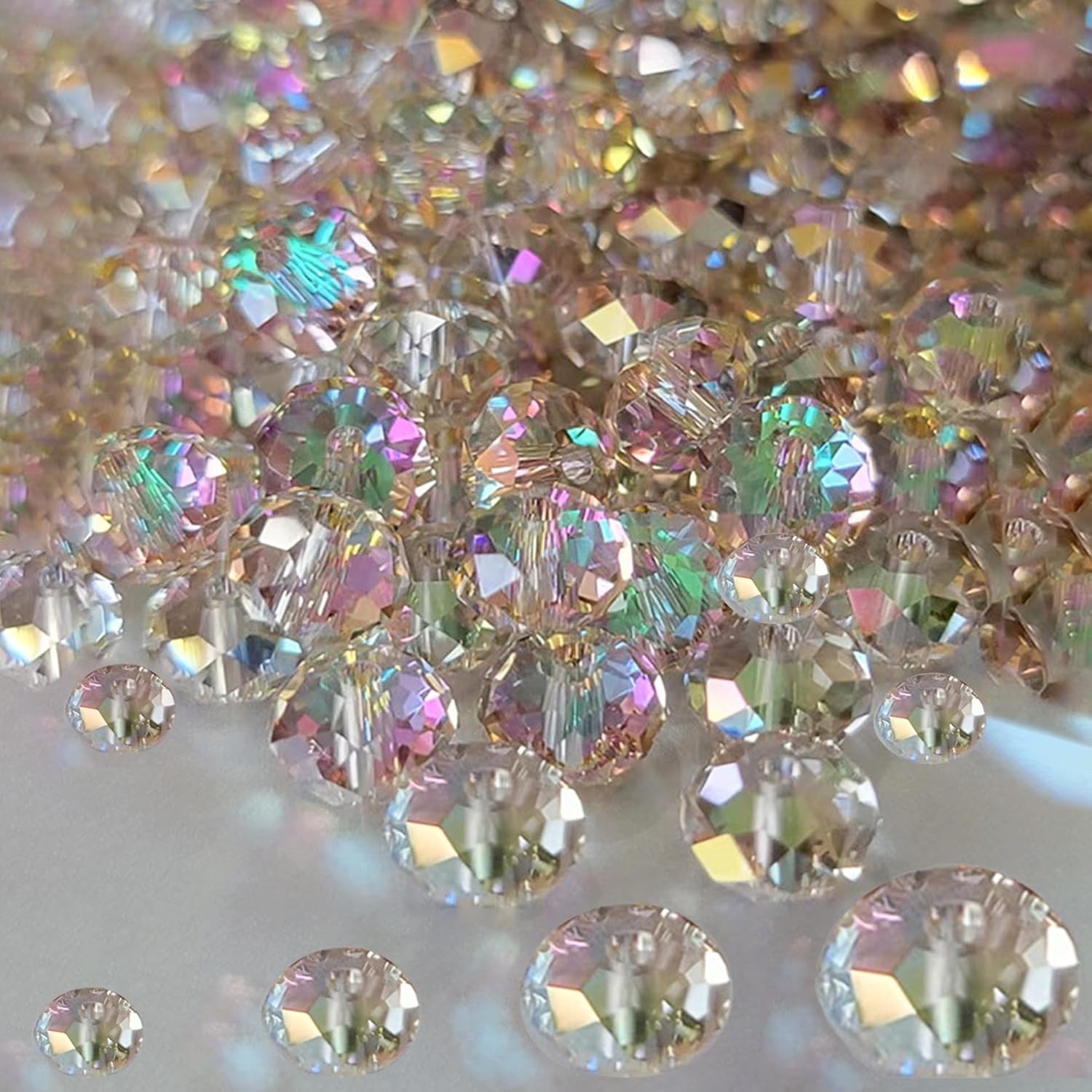 800Pcs 4/6/8/10mm Crystal Glass Beads Silver Champagne for Jewelry Making