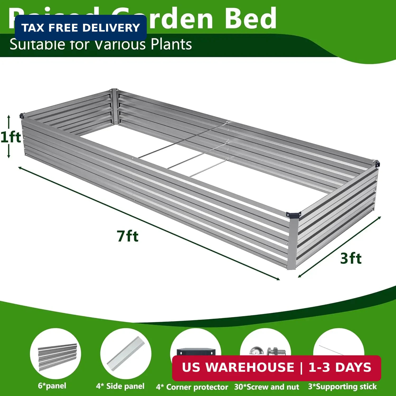 2PCS 7x3x1ft Galvanized Raised Garden Bed,Outdoor Planter Box Metal Patio Kit Pl