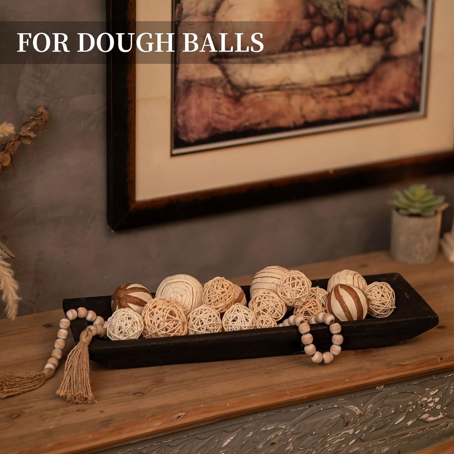Decorative Wood Dough Bowl: Large Long Wooden Bowl for Entry Way Table…