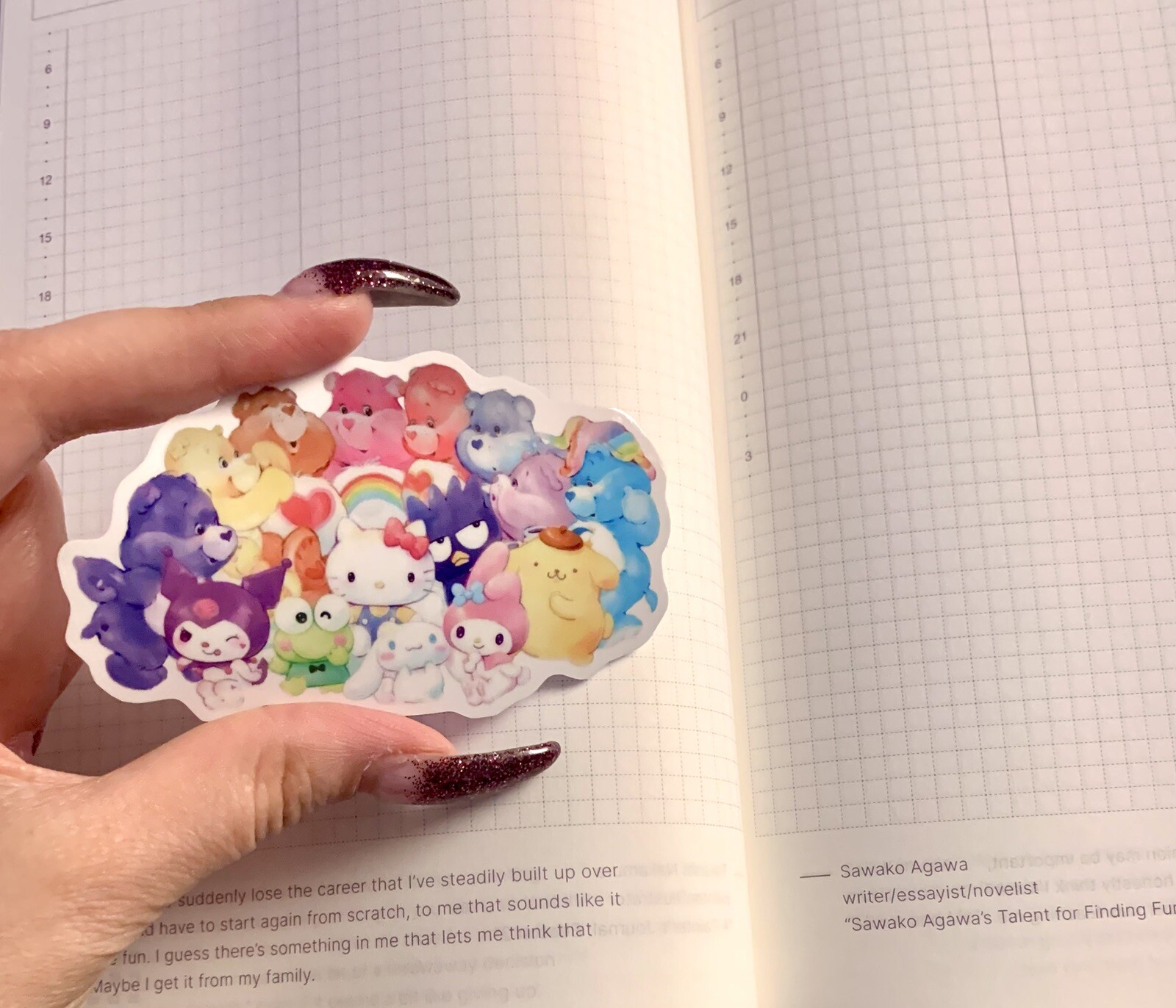 Care Bears x Sanrio Collab Sticker Decal, 3.5” Clear Glossy Hello Kitty Kuromi