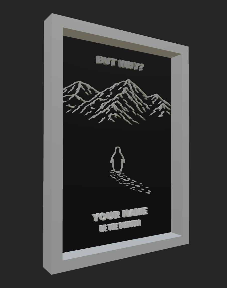 Custom "But Why" Penguin Frame | Viral Penguin Walking Into Mountains Art