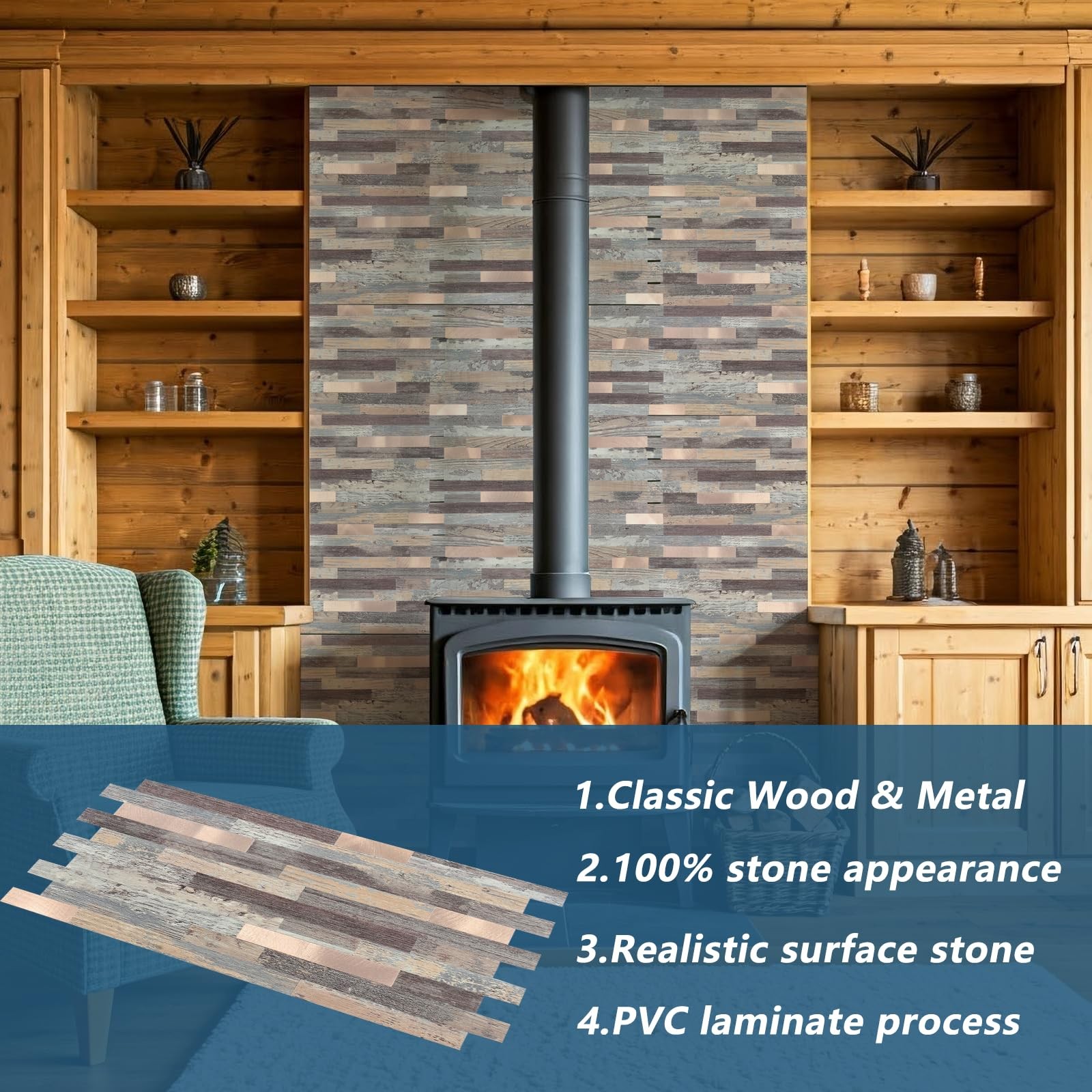 40 Sheets Peel and Stick Stone Metal Backsplash Tiles, PVC Wall Tiles Stick o…