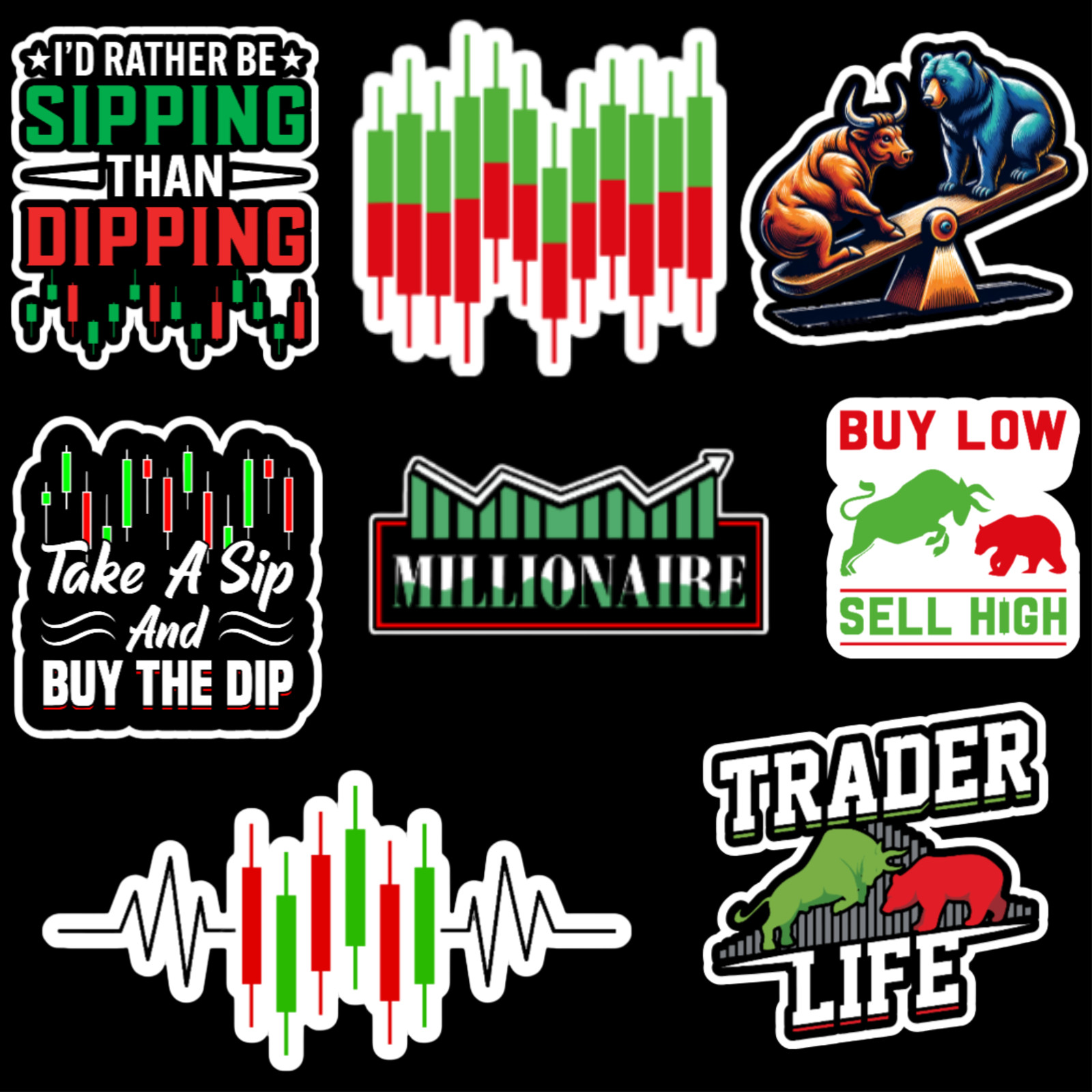 Lot of 8 Stock Market Stickers Day Trader Investor Stocks Trading for Laptop 8X