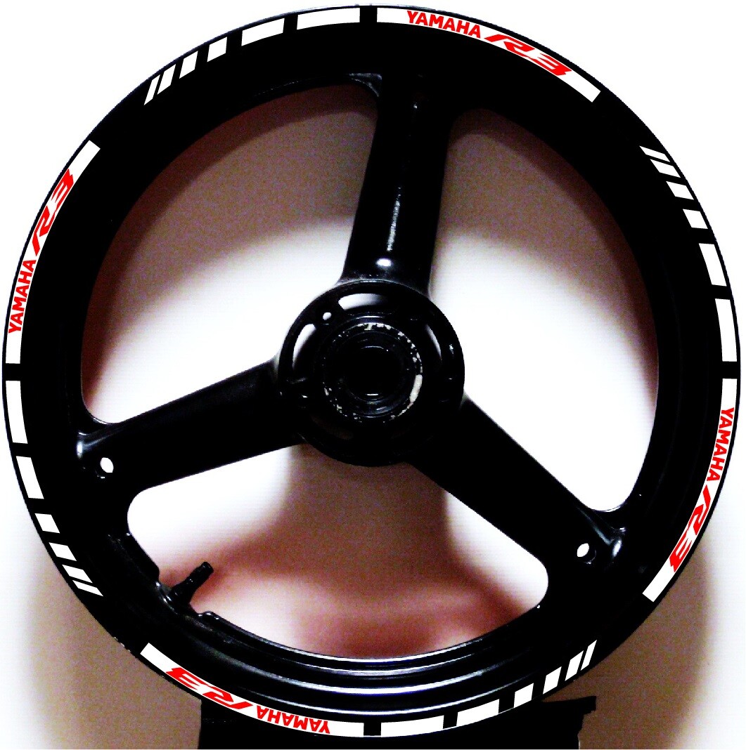 WHITE & RED GP STYLE CUSTOM RIM STRIPES WHEEL DECALS TAPE STICKERS YAMAHA YZF R3
