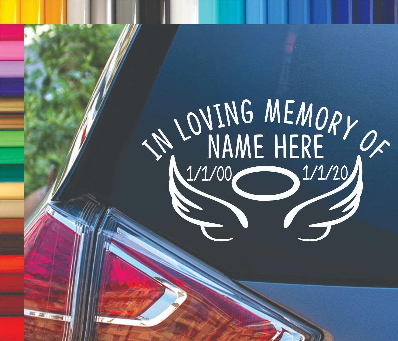 In Loving Memory of Personalized Wings Angel Halo Vinyl Car Decal Sticker