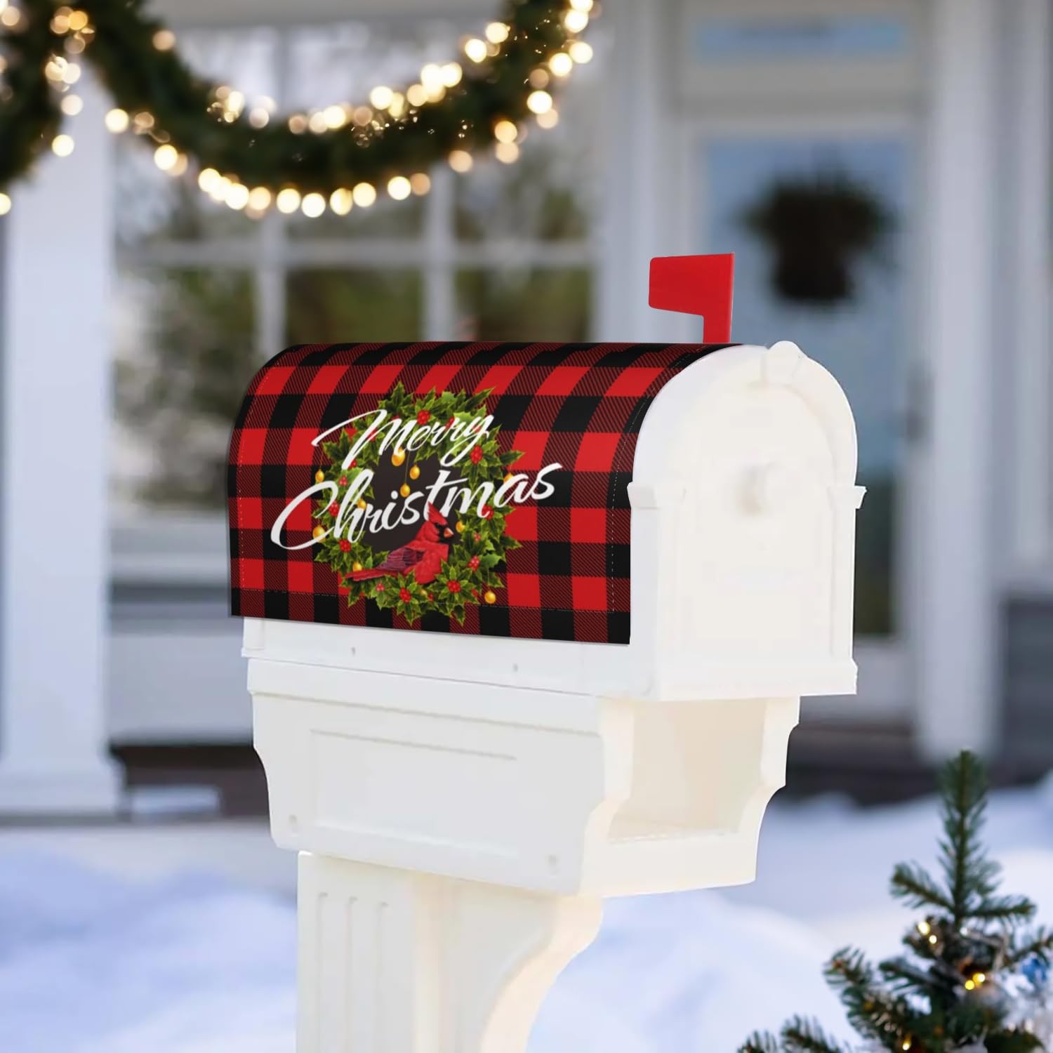 Merry Christmas Magnetic Mailbox Cover – Winter Xmas Wreath Red One Size,