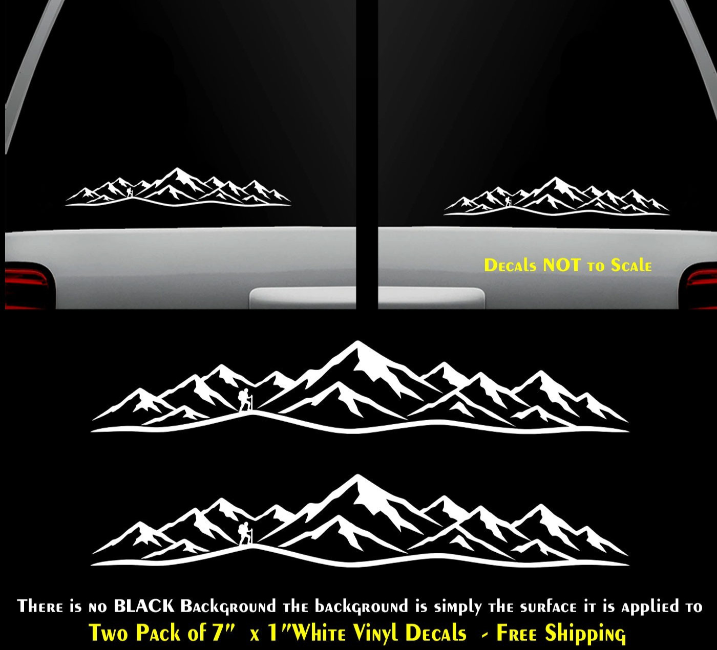 Hiker on Mountain Two Pack 7" White Vinyl Decals Car Truck Windows Laptop Tablet