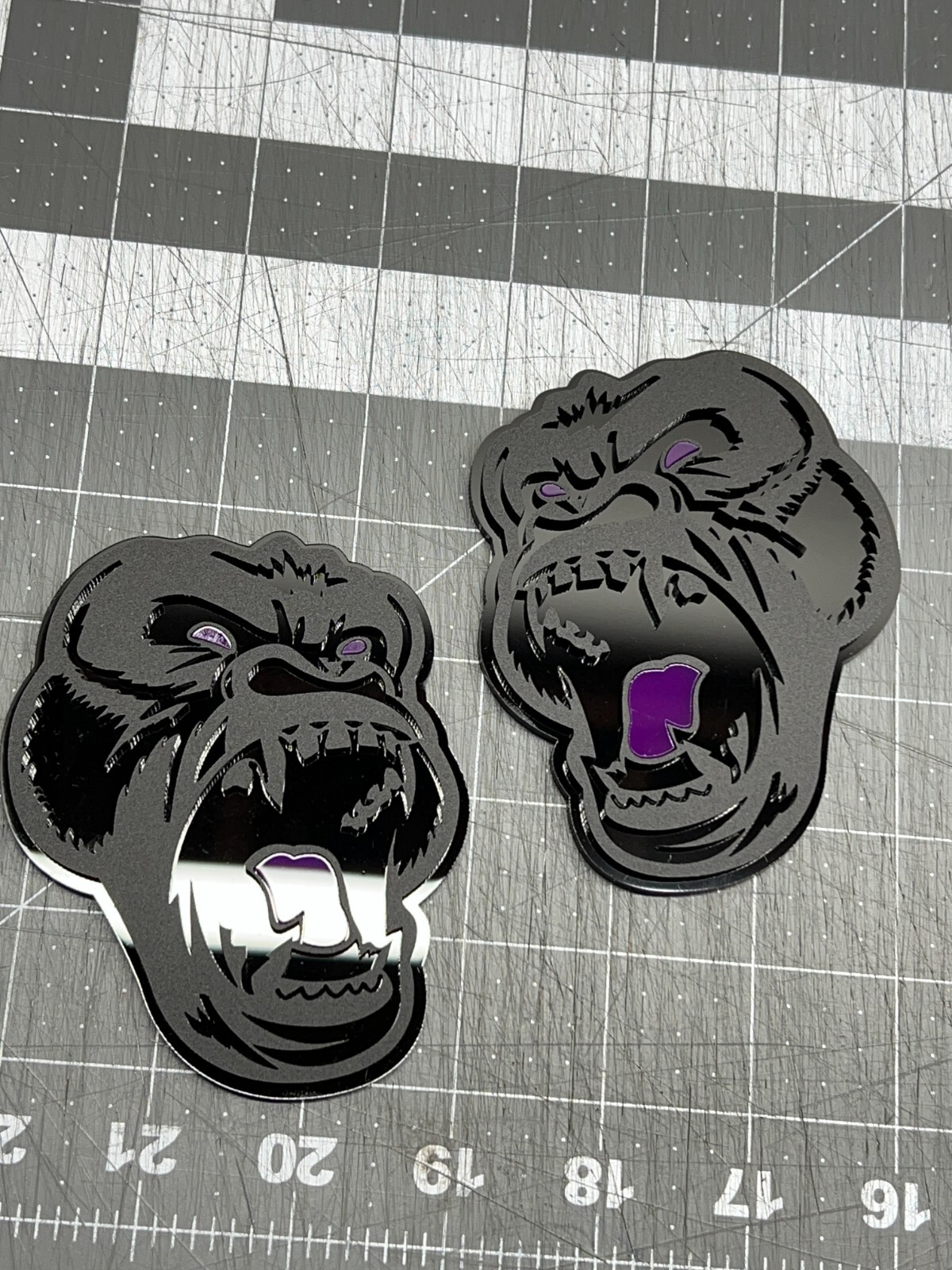 Angry Gorilla Purple Eye Car Truck Emblem Badge Matte Black/Black Custom PK of 2