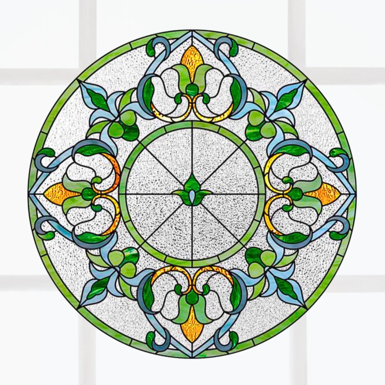 Geometric Art Deco Style Faux Stained-Glass WINDOW CLING Size 8" Vinyl
