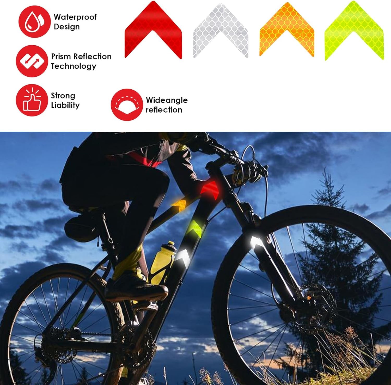 48PCS Reflective Stickers – High-Visibility Arrow Safety Stickers for Helmet, Ma