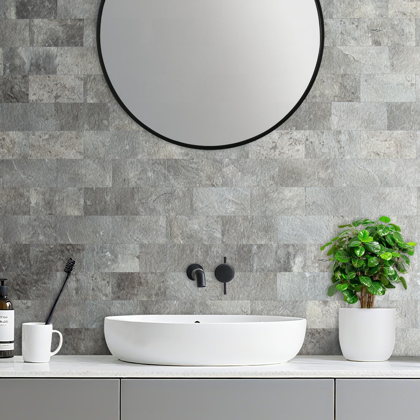 100 Piece Mountain Rock Peel and Stick Backsplash Wall Tiles, 3" x 6" PVC Fau…