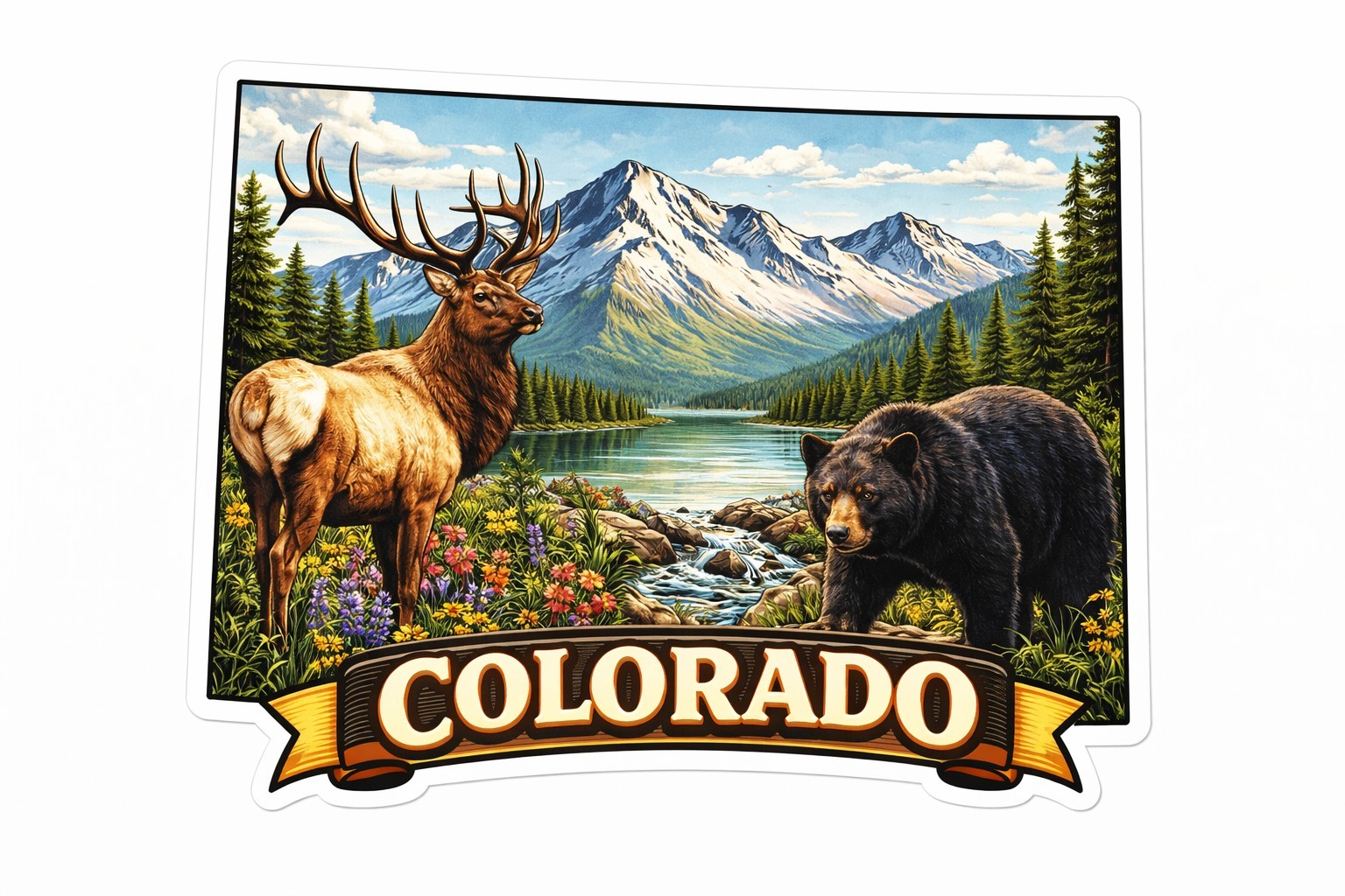 Colorado Elk Bear Wildlife Sticker Rocky Mountains Nature Vinyl Decal