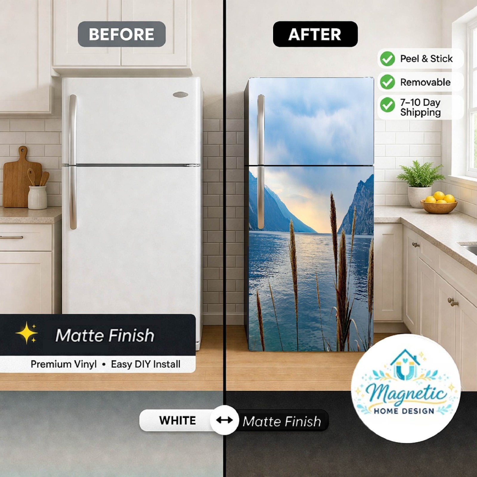 Nature Refrigerator Wrap, Peel and Stick Fridge Cover Decor