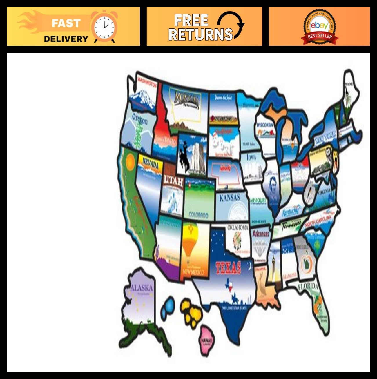 100 Permanent State Stickers – Durable, Weatherproof, Easy to Apply & Remove