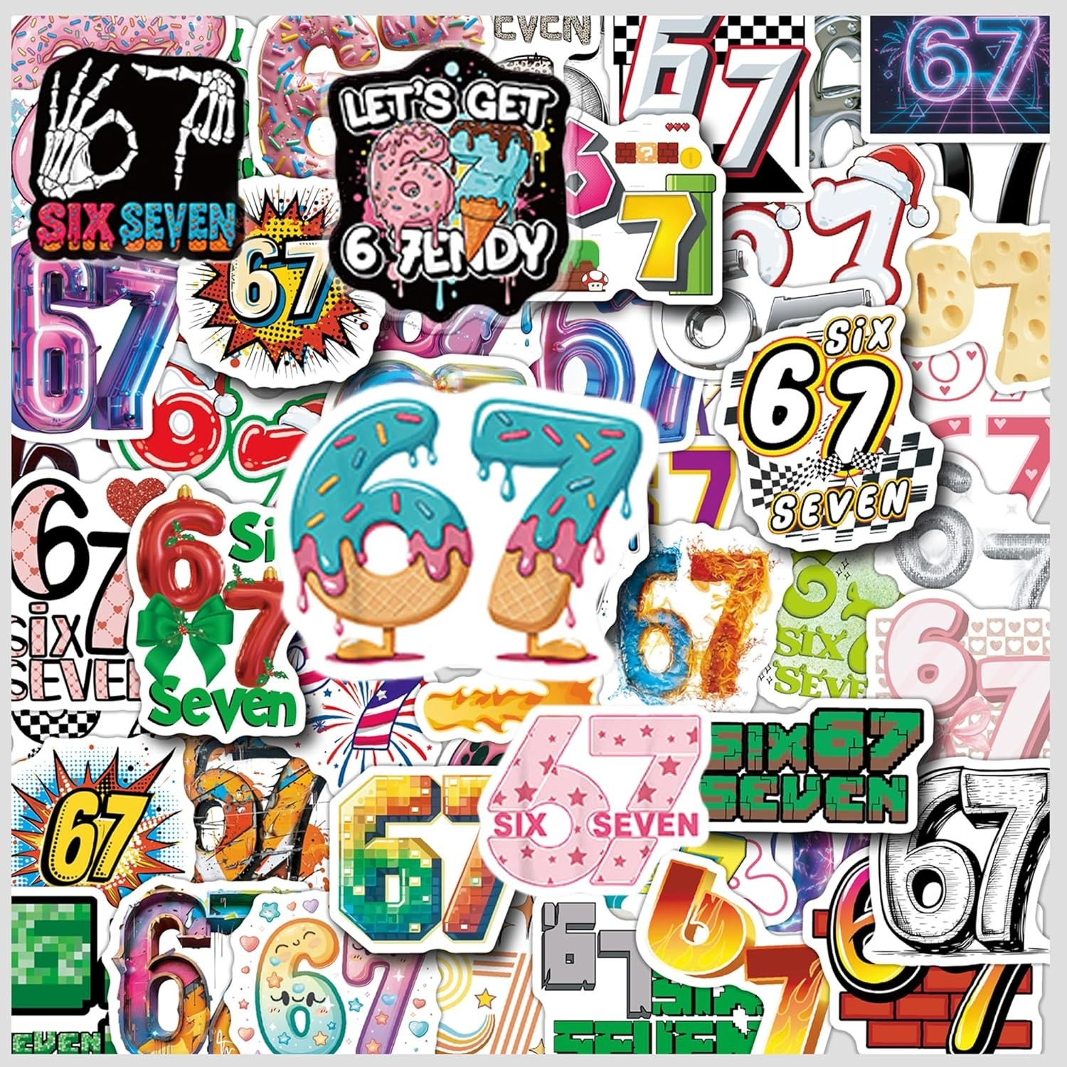 3 Random 67 Six Seven Meme Vinyl Decal Stickers Hands Laptop Waterbottle Pack