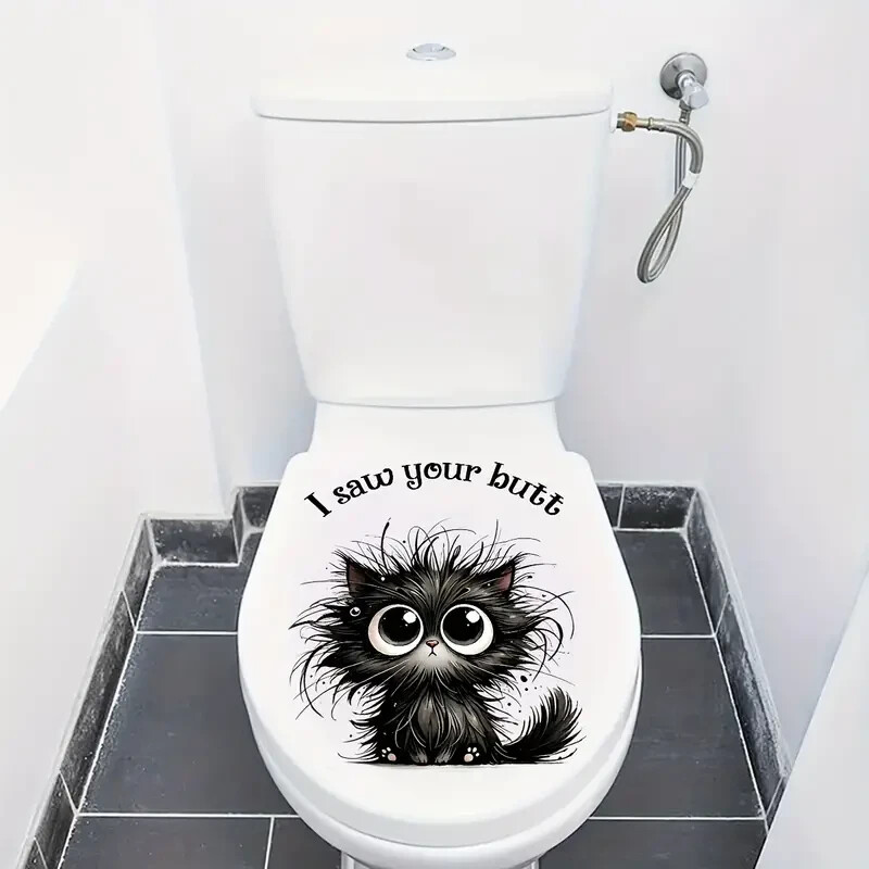 2pcs Funny Cat Toilet Sticker"I Saw Your Butt"Animal Print PVC Bathroom Decal