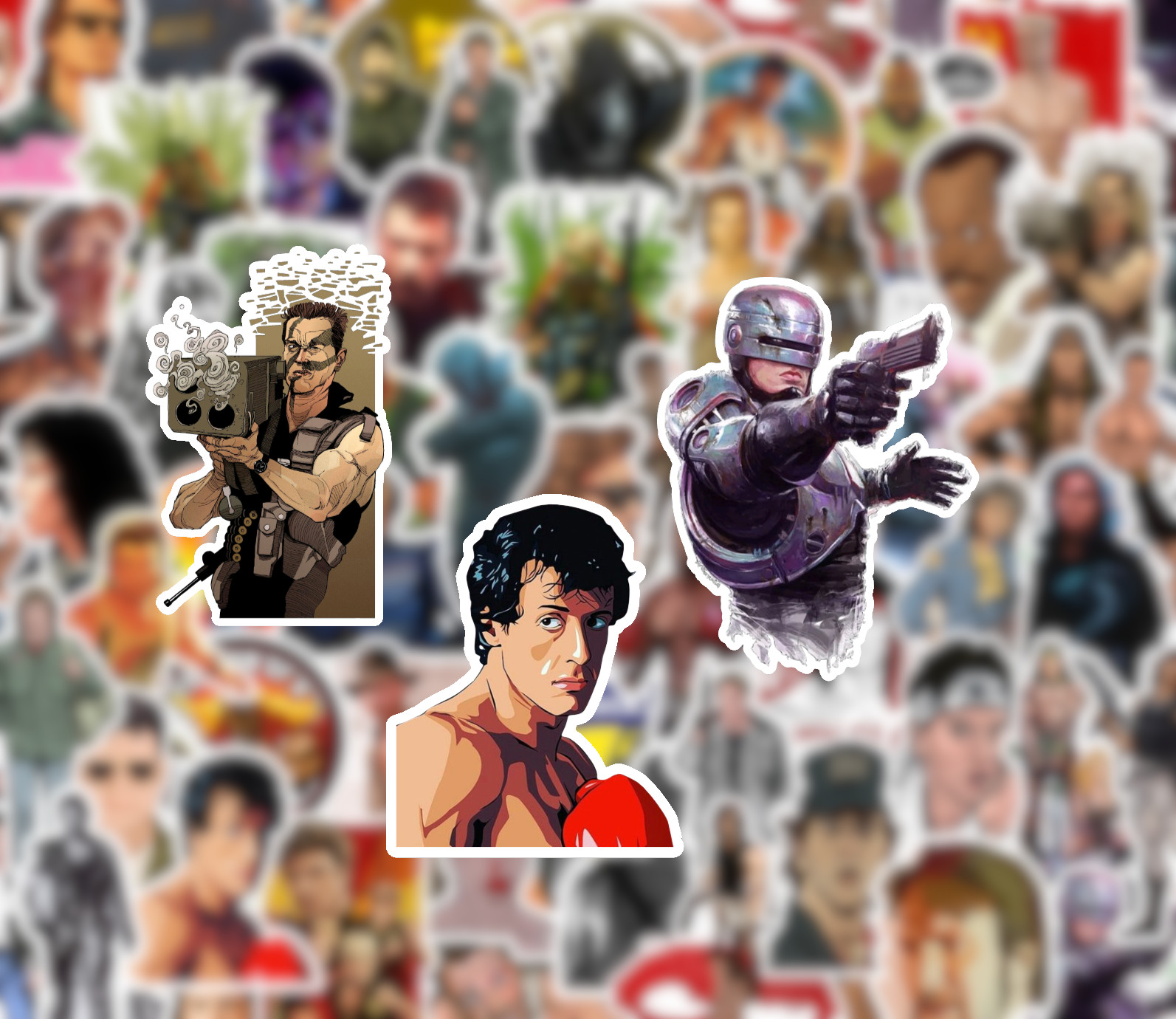 25/50 80's Action Movie Sticker Pack-Waterproof Vinyl-Terminator Predator Rambo