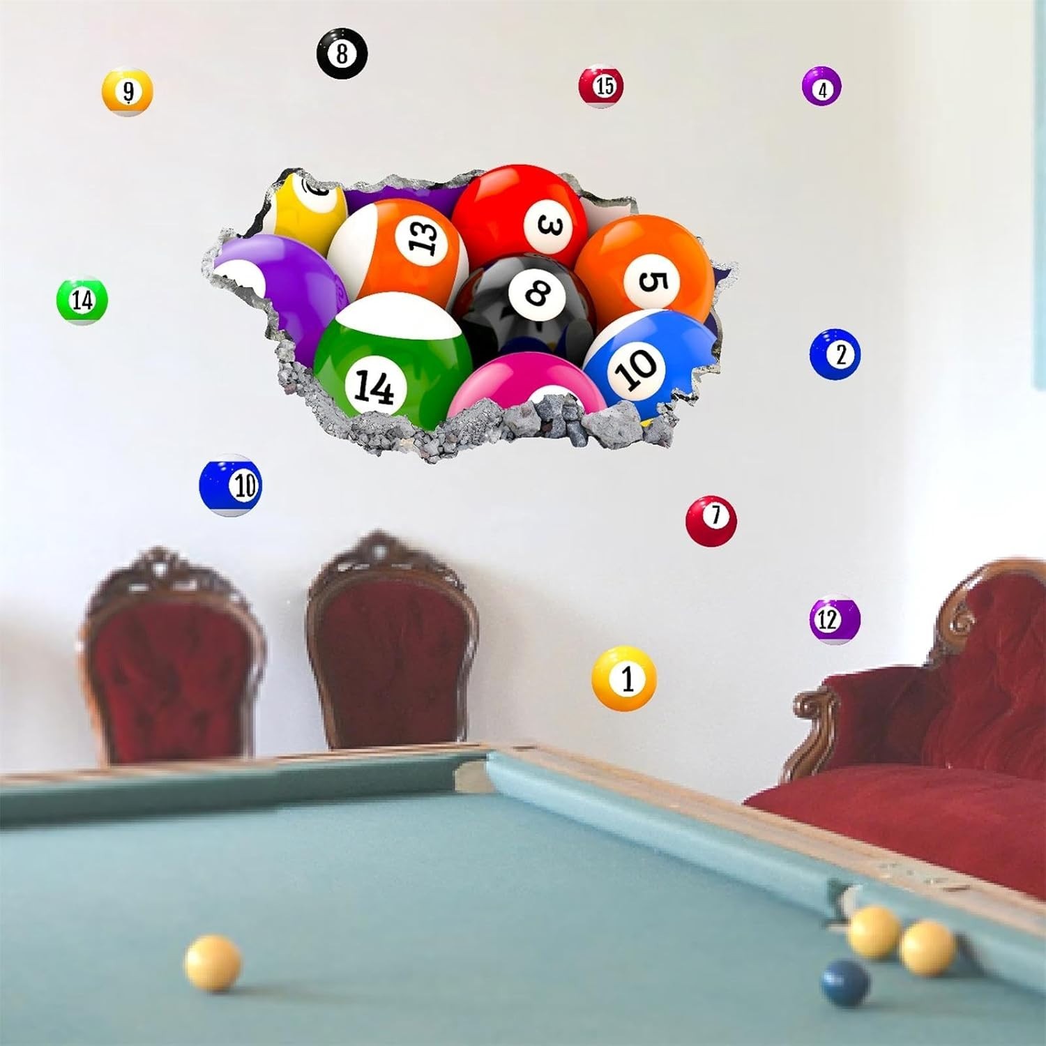 Removable Billiard Ball Wall Decals – Sporty Decor for Playrooms and Nurseries
