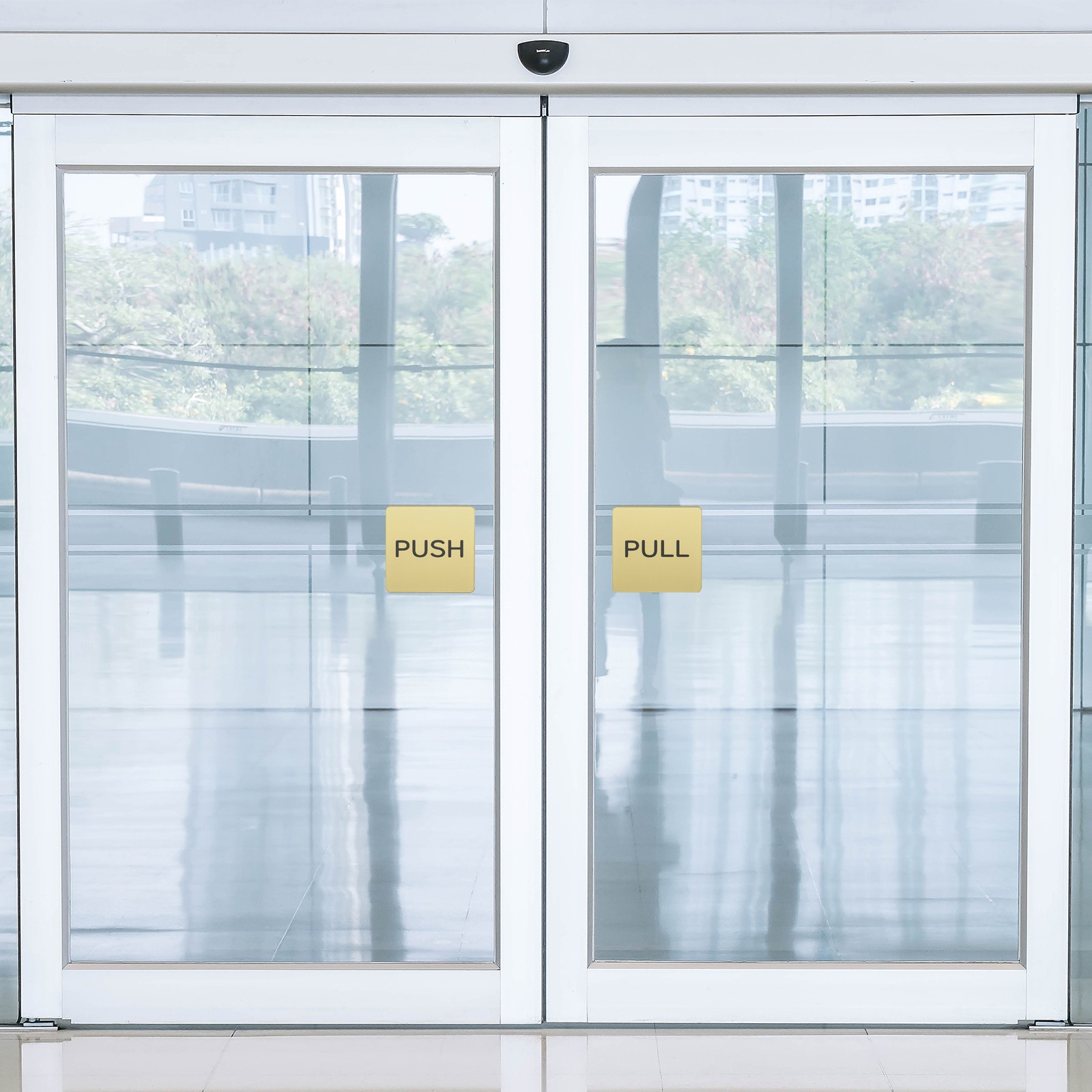 4Pcs Push Pull Door Sign Self Adhesive Fixed Sign Golden 2"x 5" Square
