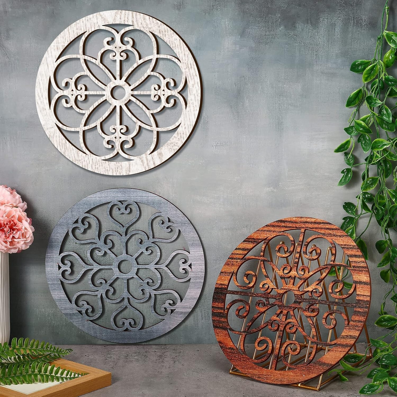 Set of 3 Rustic Wood Wall Decor for Living Room & Bedroom – Vintage Style