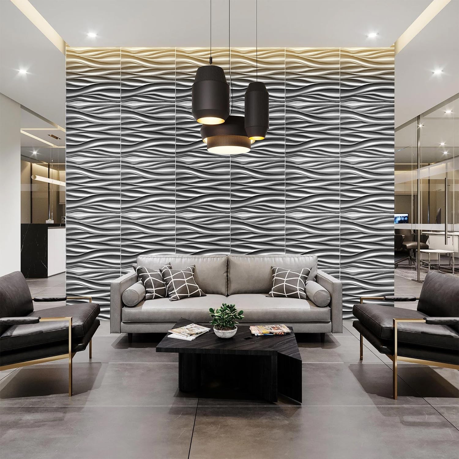 3D Wall Panels, Brushed Silver Decorative Wall Covering Panels, Wave Wall Pan…