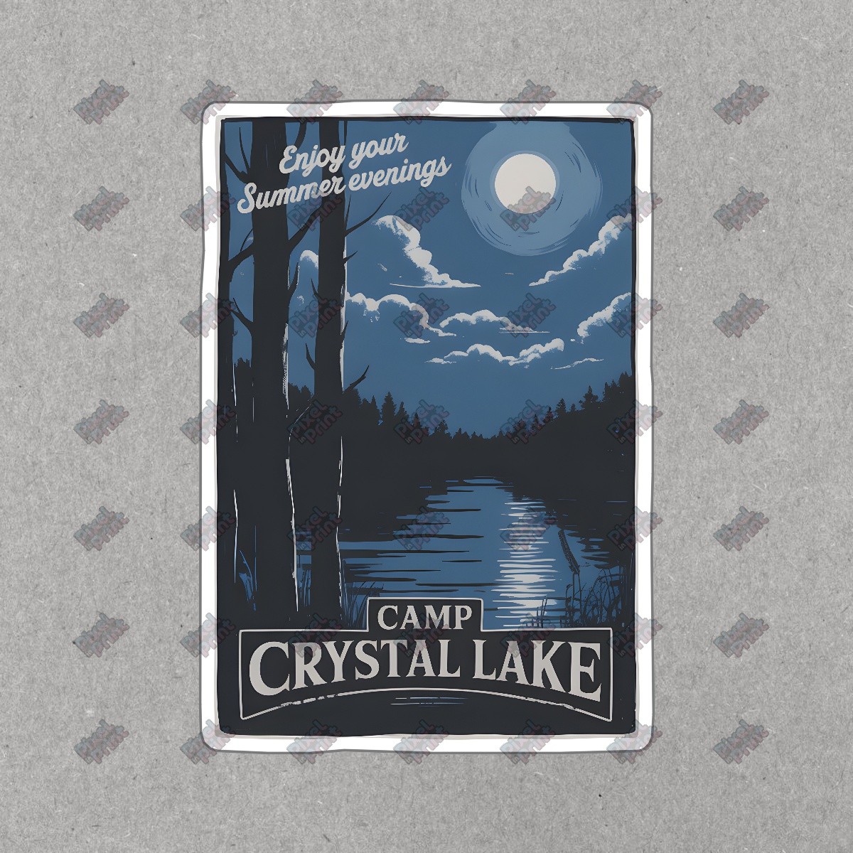 Camp Crystal Lake Vintage Poster Nighttime Scene Horror Film Decor #8331